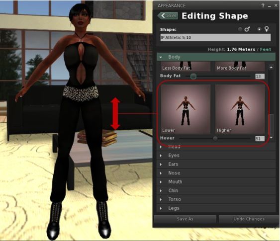 The new "Hover" option in the Edit Shape panel for adjusting avatar height offsets in the Sunshine project viewer. Not the most elegant solution