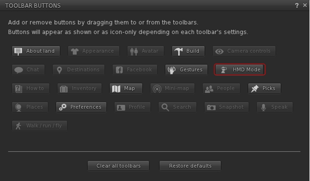 A new Toolbar button makes toggling the Oculus Rift on / off easy