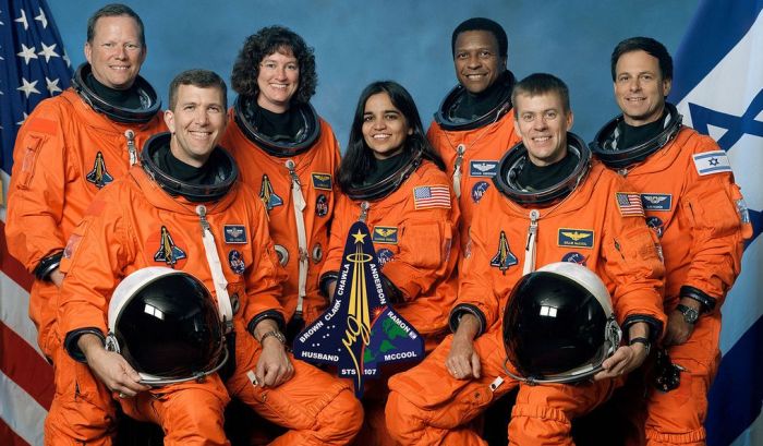 The official STS-107 crew photo (l-to-r): Brown, Husband, Clark, Chawla, Anderson, McCool, Ramon