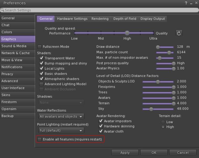 To overcome issues of the viewer failing to recognise very high perfromance GPUs, CtrlAltStudio 1.2.6.43412 includes and Enable All GPU Features option to force enable all graphics settings (e.g. Basic Shaders, etc.)